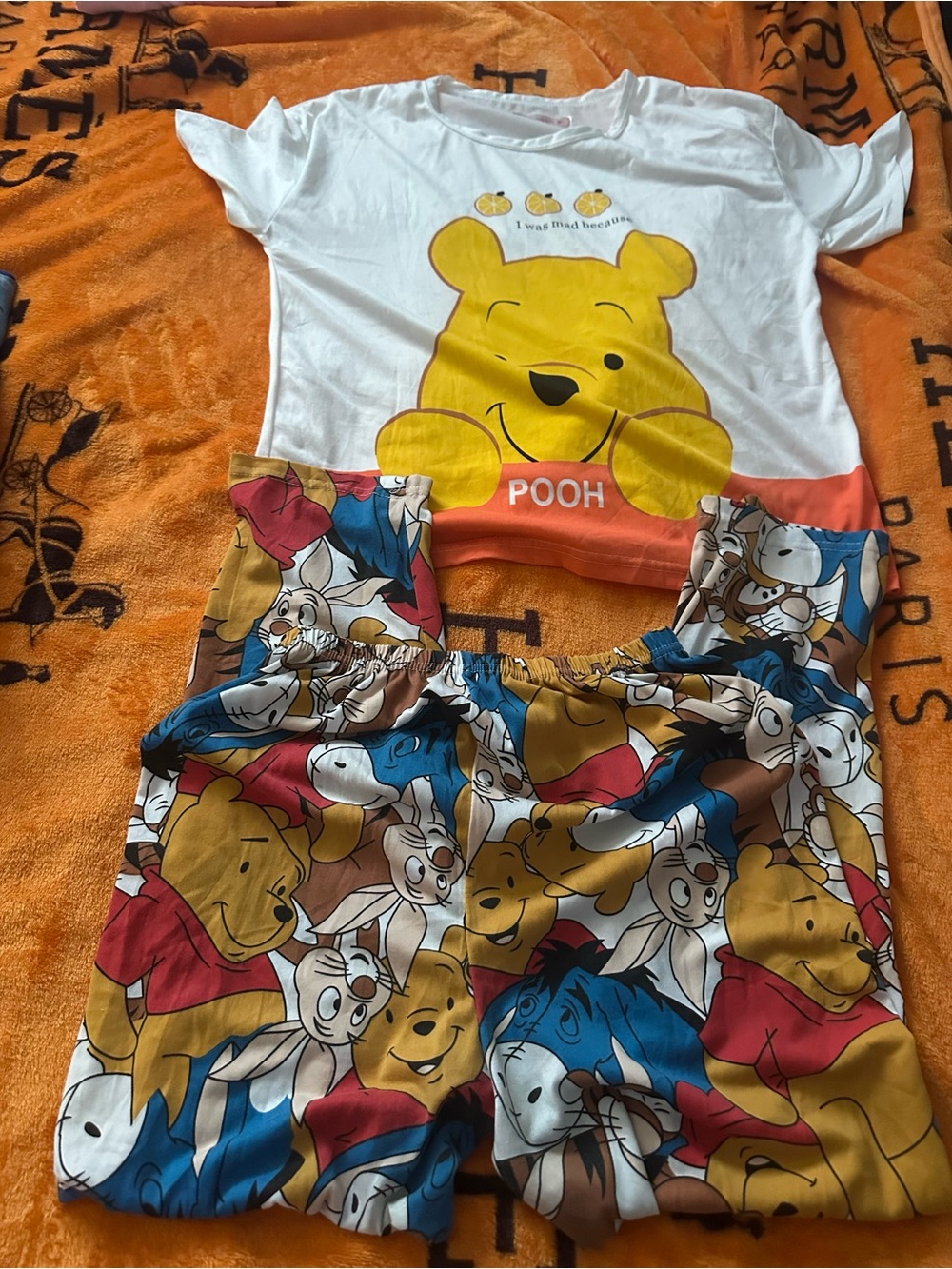 Always White Tee with Yellow Orange Fruit Motif pajamas 3 pieces set